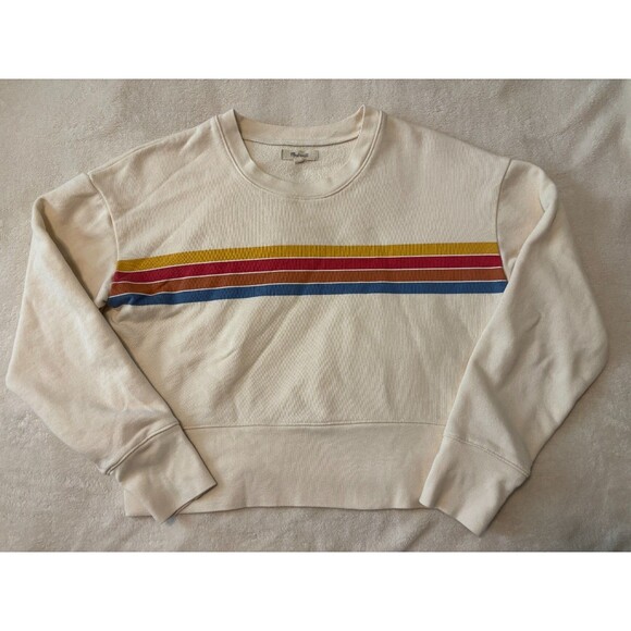 Madewell Womens Crewneck Rainbow Inset Crop Sweatshirt Cream Medium - Picture 2 of 6
